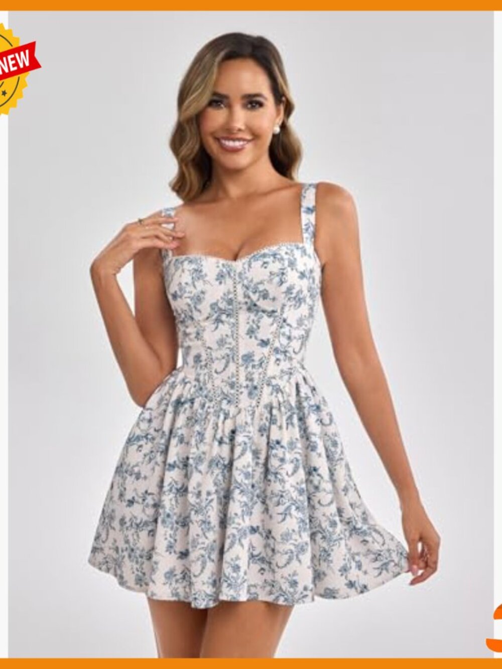 Floral Corset Mini Dress with Pockets, Smocked Back, Adjustable Straps - Picture 5 of 7